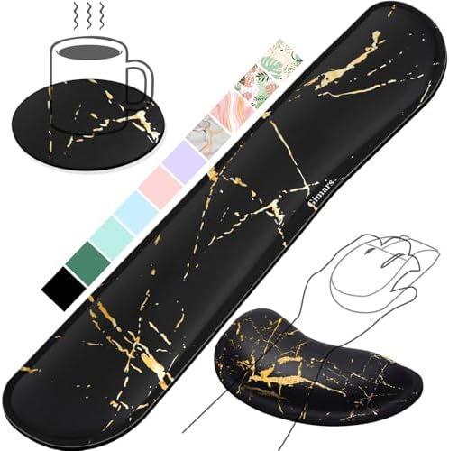 Gimars Upgrade Enlarge Gel Memory Foam Set Keyboard Wrist Rest Pad, Mouse Wrist Cushion Support for Office, Computer, Laptop, Mac, Comfortable, Lightweight for Easy Typing Pain Relief,Marbling