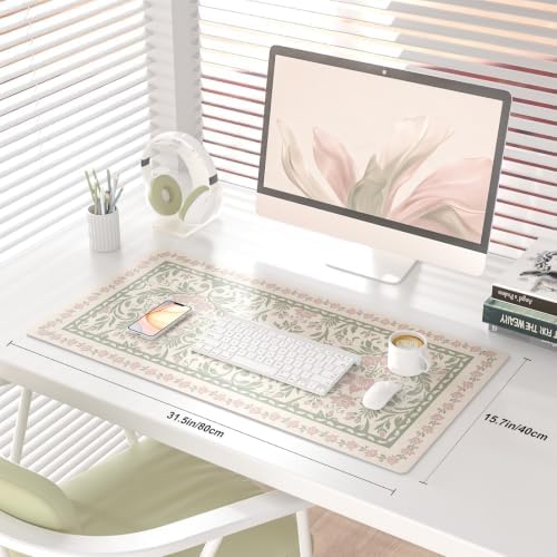 QIYI PU Leather Large Mouse Pad, Waterproof Desk Mat, 31.5" x 15.7", Floral