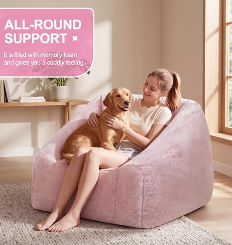 Hobestluk Bean Bag Chair Plush Cozy Chair Armrest Living Room Adult Pink