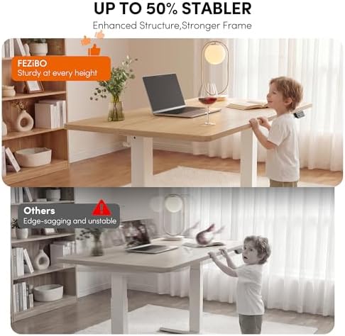 FEZIBO One-Piece Standing Desk, 48"x24" Seamless Tabletop Electric Height Adjustable for Home Office, Study Rooms & Multi-Device Workstations, Maple