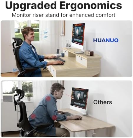 HUANUO 48 x 24 Inch Electric Standing Desk with 4 Drawers, Natural