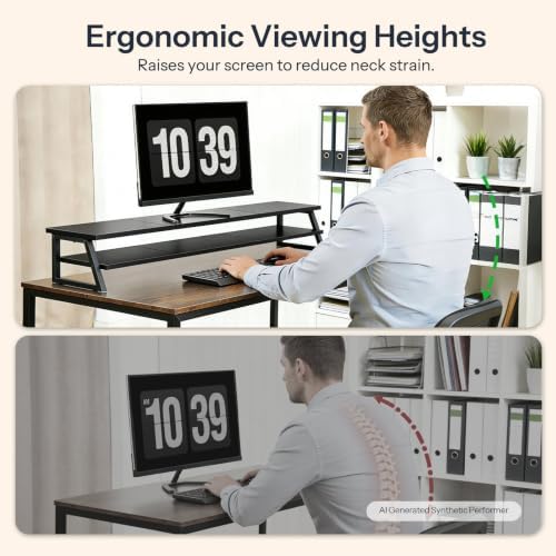 HOOBRO 2-Tier Dual Monitor Stand Riser, 39 Inch Large Computer Monitor Stand for 2 Monitors, Computer Monitor Riser, Desk Shelf Organizer for Office Desk, Accessories, Black BB122CJ01