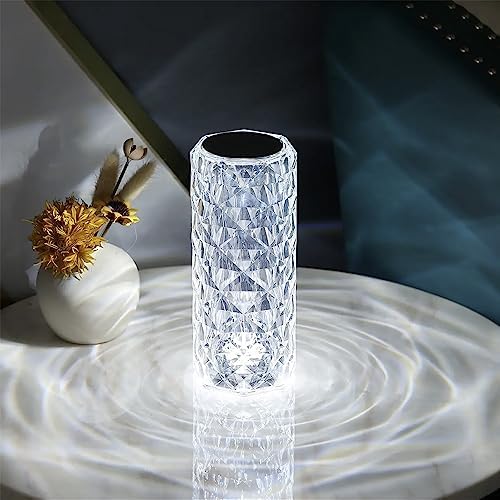Portable Crystal Table Lamp,3 Color Touch Control Rechargeable Lamp,Crystal Bedside Lamp,Night Light,Room Decor Desk Lamp,Bedroom,Living Room,Kitchen,Dining Room Lamp(White)