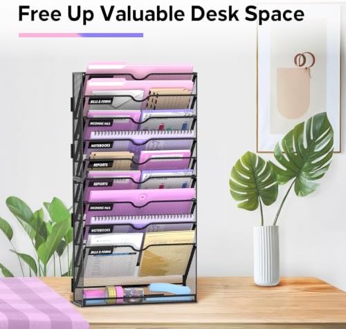 SUPEASY 10-Tier Wall File Organizer with Base, Wall Mounted File Holder