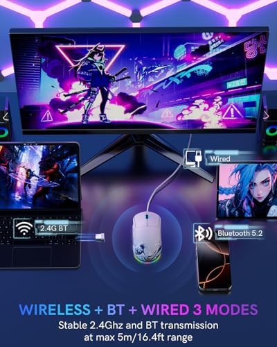 G57 Wireless Gaming Mouse, 8000 DPI, White