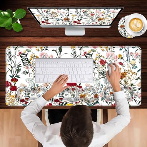 Keyboard Wrist Rest and Mouse Pad with Wrist Support Set Ergonomic Coaster,Memory Foam,Easy Typing Pain Relief,Large XL Desk Mat 31.5"x 11.8",Beautiful Floral