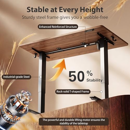 Cubiker Standing Desk, 55x28 Inches Sit Stand Home Office Desk, Electric Stand up Desk, Adjustable Desk with Splice Board, Black Frame/Black Walnut Top