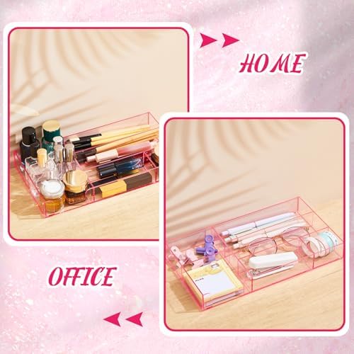 Briwooody Pink Acrylic Drawer Organizer,6 Compartments,Small