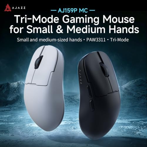 AJAZZ AJ159P MC Wireless Gaming Mouse, PAW3311 Sensor 1000 Rate, 12000 DPI, 2.4 GHz/USB-C/Bluetooth, RGB Charging Dock, 400 mAh Battery, Ultra-Lightweight 56-gram Design, Compatible with PC and Mac