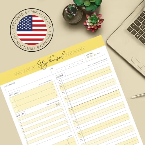Daily Notepad Planner To Do Schedule - Stay Focused 50 Tear off Premium Made USA (Yellow Mango)