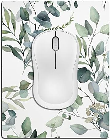 Small Mouse Pad Cute, Mini Mouse Pads for Wireless Mouse and Laptop, Travel Mousepads with Designs - Watercolor Green Leaves, Portable Mousepad with Non-Slip Rubber Base - 5.5 x 7 in