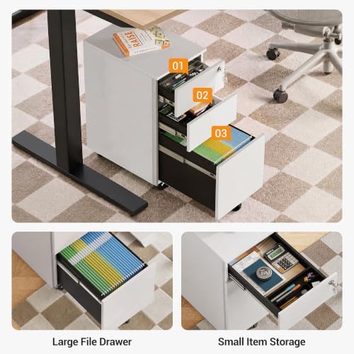 DEVAISE 3 Drawer Slim File Cabinet, Fully Assembled Except Wheels