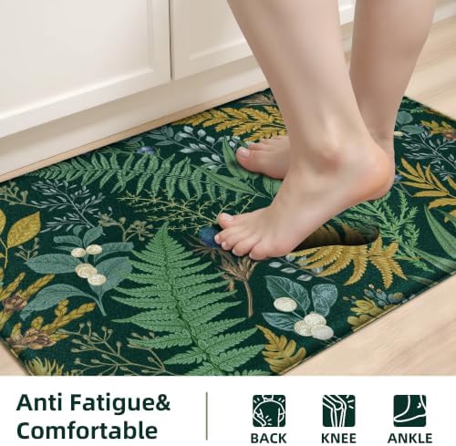2 PCS Botanical Kitchen Rugs Set, Dark Green 17.3"x28" + 17.3"x47"