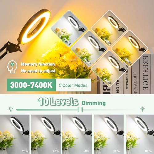 Magnifying Glass with Light and Clamp, 4.2in 12X 30X Extended Arm