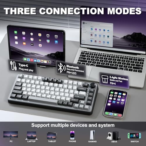 YUNZII B75 PRO 75% Wireless Mechanical Keyboard (Dark Grey,Cocoa V2)