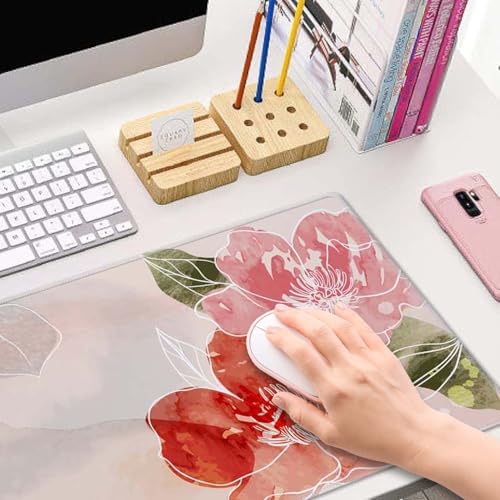 Desk Mat Watercolor Floral Desk Accessories Girls Extended Gaming Mouse Desk Pad Decorations for Women Office Keyboard Mousepad Mat 31.5x11.8in, Stitched Edge Non-Slip Bottom Large Mouse Pad for Desk