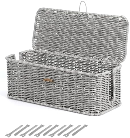 Cable Management Box, Cord Organizer with Lid & Cable Ties - Gray, M