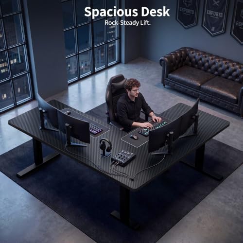 WALKINGDESK 75x61 Inches Reversible L Shaped Standing Desk Height Adjustable with Cup Holder, Electric Corner Computer Workstation for Home Office, Ergonomic Sit Stand up Gaming Desk, Black