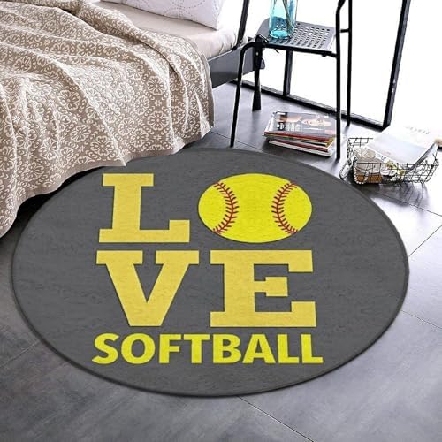 Fashion Round Area Rug Large Non Slip Carpet Unisex Home Decor Mat Love Sports Softball