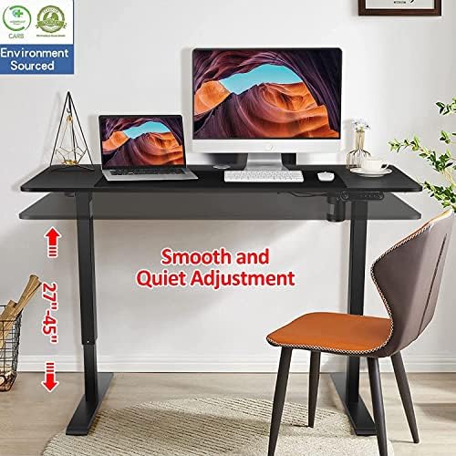 Electric Adjustable Height Standing Desk, 48×24 Inches Sit Stand Desk with Power Socket, 2 USB Ports, 3 Power Outlets, 4 Wheels,4 Memory Buttons Home Office Computer Workstations(Black)