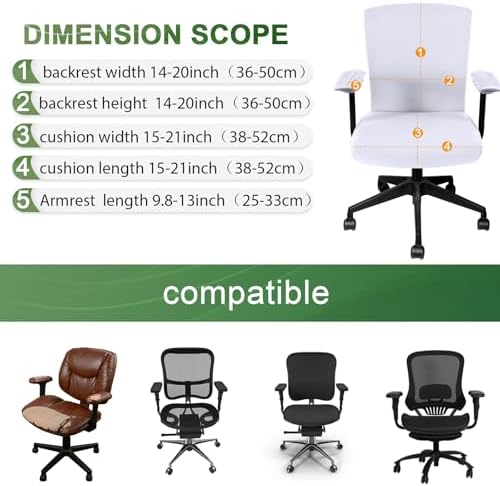 Tallew 4 Pcs Office Chair Covers Set Computer Universal Protective Stretchable Chair Seat Covers Desk Armrest Cover Slipcovers Pads Office Cushion Backrest for Rotating(Regular,White)