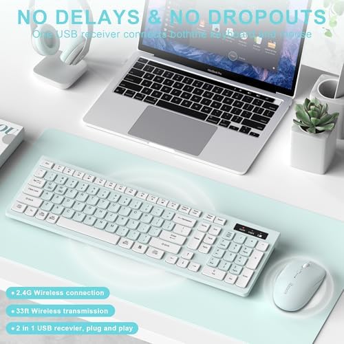 Wireless Keyboard and Mouse Combo Silent for Office and Home(Mint Green)