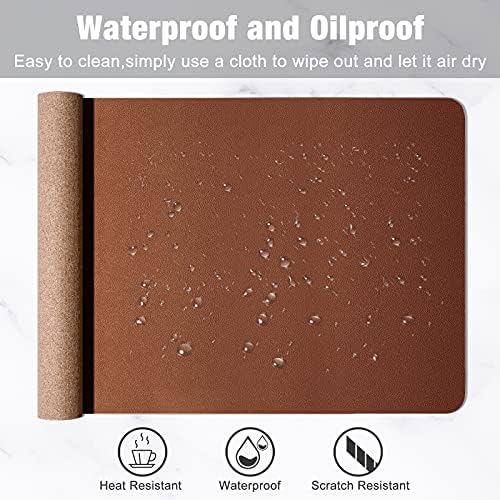 Hsurbtra Desk Pad, 30" x 14" Dual Side PU Leather Desk Mat, Waterproof Non-Slip Desktop Blotter Protector, Large Mouse Pad for Laptop Keyboard Office Home, Brown & Grey