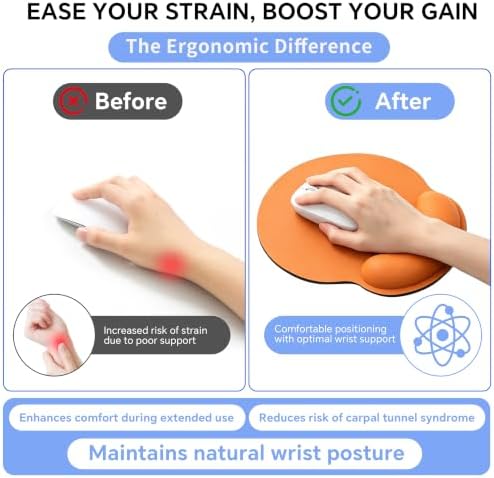 Ergonomic Mouse Pad with Wrist Rest, Lycra Surface, Orange