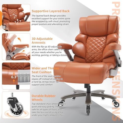 VUZI 700lbs Big and Tall Office Chair, Large Executive Leather Desk Chair