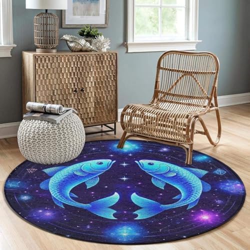 Large Machine Washable Circular Rugs, Home Decor Round Mat for Living Room Sofa Office Astrology