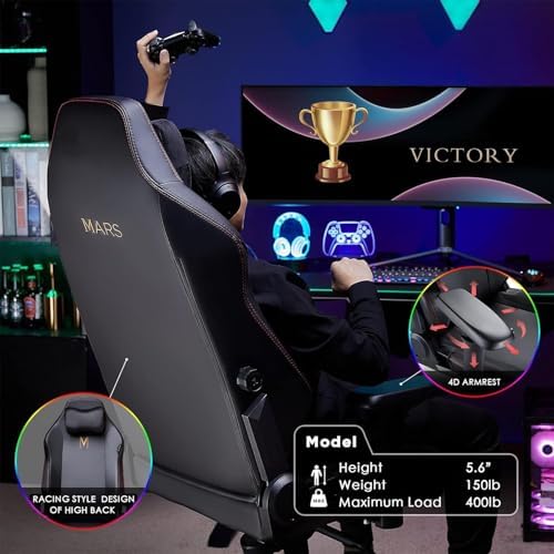 Large Ergonomic Gaming Chair, Black PU Leather, X-Large