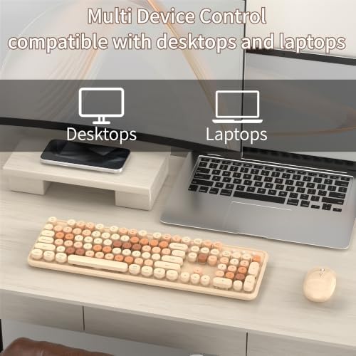 Colorful Wireless Keyboard and Mouse Combo, Milk Tea Colorful