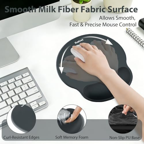 Sushret Mouse Pad and Keyboard Wrist Rest, 3-in-1 Gel Memory Foam Ergonomic Mouse Pad with Wrist Rest Set, Gaming Mousepad Arm Cushion Support for Computer Office Desk Accessories Cute Setup, Charcoal