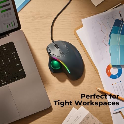 Wired Ergonomic Trackball Mouse, 34mm Thumb Control, RGB Lighting