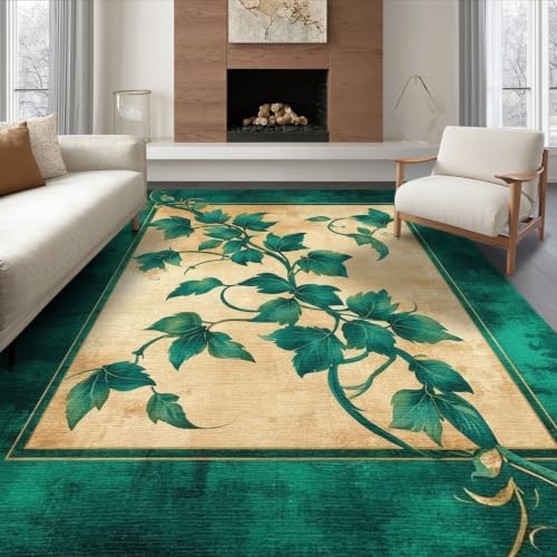 8'x10' Green Cat Cat-Inspired Vine Symmetry Washable Area Rug