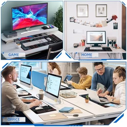 Quick Key Keyboard Mouse Pad, Non-Slip Desk Mat with Office Software Shortcuts Pattern, Upgraded Extended Large Rubber Base Mice Smooth Cloth Mouse Pad Desk Mat