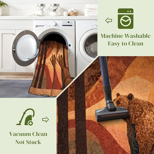 Peaceful Bear Amidst Tall Pines Soft Painted Area Rug Outdoor Patio Rug Play Mat Modern Floor Carpet Non-Slip Home Decor Living Room Kids Bedroom Nursery, 3x5 ft