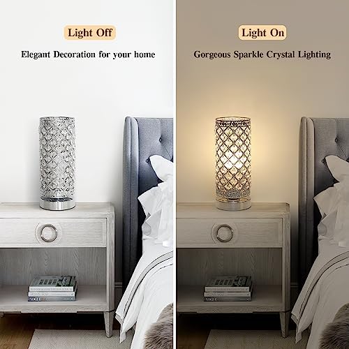 Crystal Table Lamp, 3 Way Touch Control Dimmable Bedside Nightstand Lamp