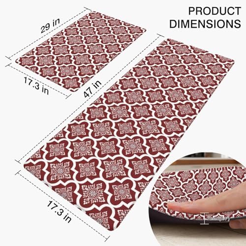 Christmas Floral Anti Fatigue Kitchen Mats, 17.3"x47"+17.3"x29"