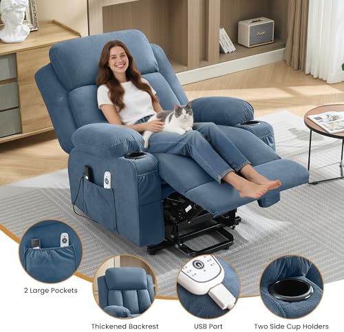 MAHOMICO Power Lift Recliner Chair for Elderly with Vibration Massage and Lumbar Heating Oversized Single Sofa with Cup Holder and USB Charge Port for Living Room