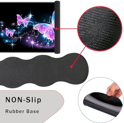 Mouse Pad,Large Pink Desk Mat, 4in1 XXL Mousepad + Keyboard Wrist Rest+Mouse Wrist Rest+Coaster Set with Ergonomic Desk Pad for Home Office Table Computer-Glowing Night Pink Butterflies