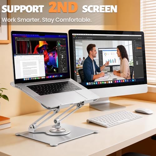 Urmust 360° Rotating Laptop Stand for Desk, 10-15.6“ Laptop Riser, Silver