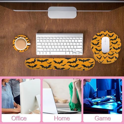 Halloween Bat Ergonomic Wrist Support Keyboard Mouse Wrist Rest Set, Computer Office Comfortable Wrist Rest for Mouse Easy Typing