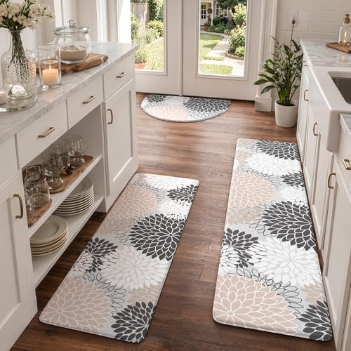 KIMODE Half Circle Anti Fatigue Mats for Kitchen Floor Rug Sets of 3