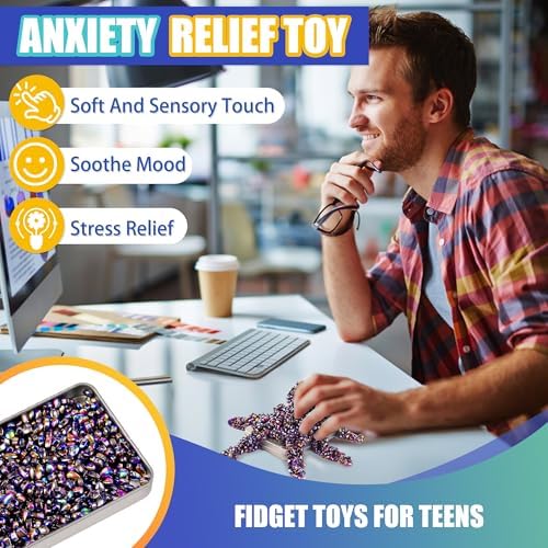 Fidget Toys for Teen Boys Adult, 1000pc Metal Cool Gadgets Gift Quiet Office Desk Sensory Stress Fidgets Beads Stones Toy Anxiety Relief Items for Teen Girls ADHD Autism Autistic Ferrite Putty