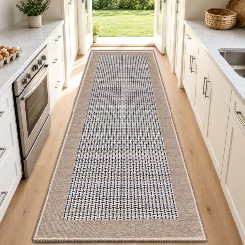 StepRite Kitchen Rugs, Kitchen Mats for Floor, 70"x20" Non-Slip Machine-Washable Kitchen Throw Rug, Absorbent Runner Rugs Office, Sink Standing Desk Mat, Decor Carpet, Khaki