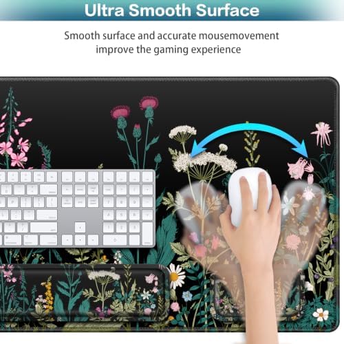 4 in1 Desk Mat, Large Gaming Mouse Pad with Wrist Rest Floral