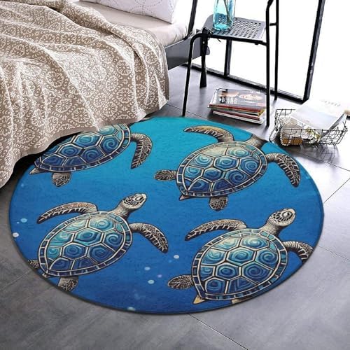 Fashion Round Area Rug Large Non Slip Carpet Unisex Home Decor Mat Tribal Sea Turtles