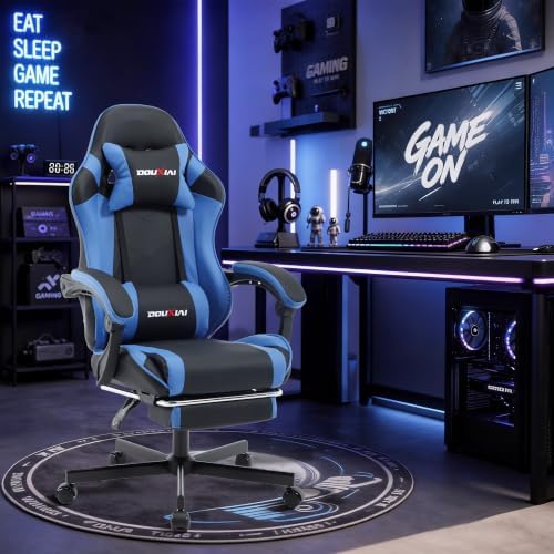 Ergonomic Gaming Chair with Footrest,Video Gaming Chair for Adults,Blue
