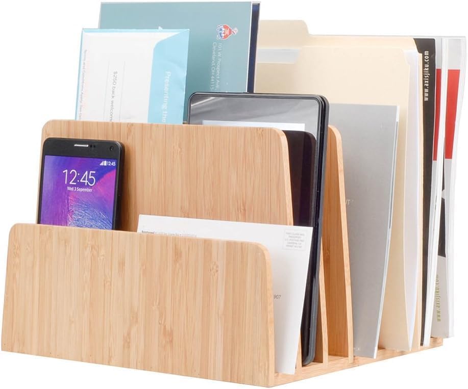 MobileVision Bamboo Desktop File Folder Organizer and Paper Tray, 7 Slots